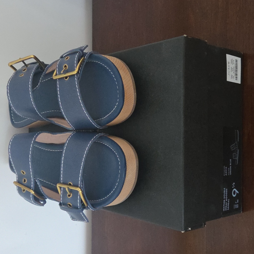 JCrew Women's Double Strap Blue Leather Clog Sandals Size 9.5 Used Once